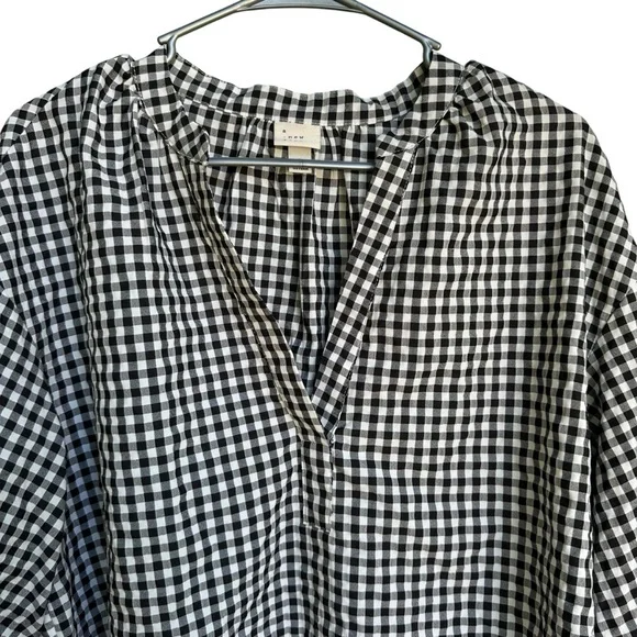 A New Day Gingham Puff Sleeve V Neck Blouse L - Picture 4 of 9